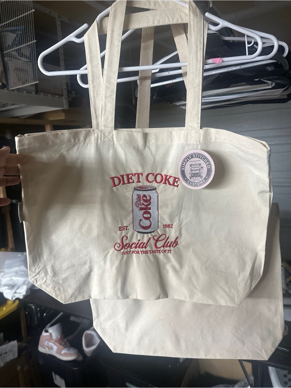Cream Canvas Tote Bag with Diet Coke Red Logo - Picture 2 of 2